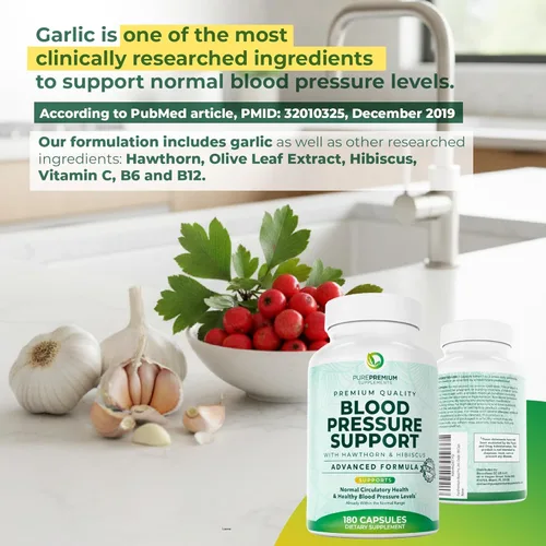 Miniatura 4 de PurePremium Suplementos para la presión arterial con baya de espino, hibisco, ajo y vitamina B12 - Suplemento de óxido nítrico para la salud normal