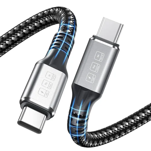 Cable Thunderbolt 4 de 240 W, cable USB C a USB C de 6.6 pies compatible con transferencia de fecha de 40 Gbps y pantalla única de 8K y doble 4K,