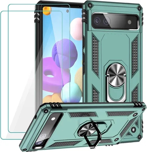 Miniatura 14 de Funda para Google Pixel 6a con protector de pantalla de vidrio templado [2 unidades], funda protectora de grado militar a prueba de golpes con Negro