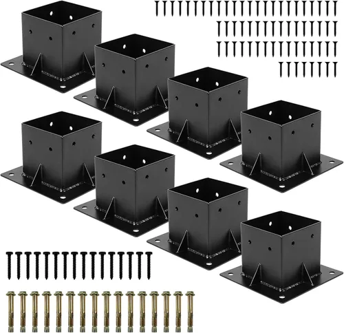 Miniatura 13 de Base de poste de 4 x 4, 4 piezas, soportes de base de poste de cubierta (interior de 3.6 x 3.6 pulgadas) con recubrimiento de polvo negro, soporte