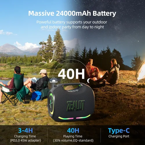 Miniatura 3 de ZEALOT ZE01 - Bocina portátil Bluetooth, 120W de potente sonido estéreo con graves profundos, inalámbrica, gran bocina para fiesta, compatible