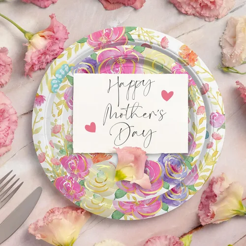 Miniatura 5 de Decoraciones de fiesta del Día de la Madre, Serve 25, Happy Mother Day Pack incluye: platos de papel para cena, platos de postre, servilletas