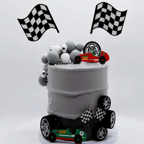 Miniatura 6 de Adornos para Pasteles de Carreras Decoraciones para Pasteles de Cumpleaños con Temática de Carreras de Autos