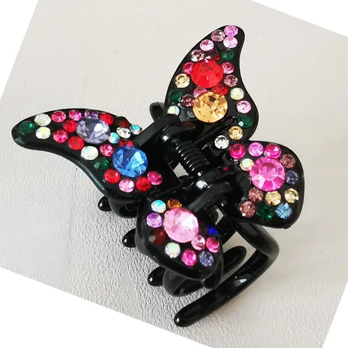 Miniatura 4 de 4 pinzas de mariposa con diamantes de imitación, elegantes accesorios para el cabello para mujeres, pinzas de mariposa negra, pinzas decorativas