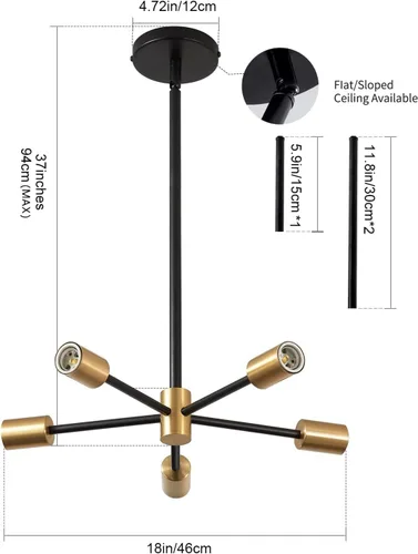 Miniatura 3 de Candelabro Sputnik MOUFIER, lámpara de techo en negro y dorado, altura ajustable, E27, iluminación moderna de techo, lámpara para sala de estar, 5
