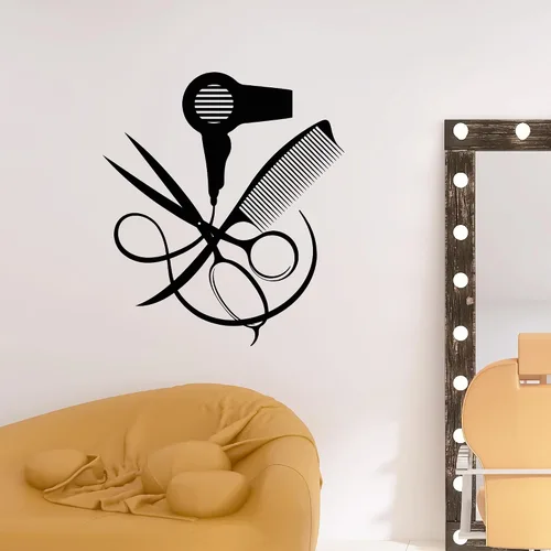 Miniatura 2 de Vinilo Pegatinas de pared de estilo peluquero para decoración de salón de belleza (4107ig)