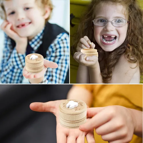Miniatura 7 de Caja de madera de hadas de dientes caídos, caja de almacenamiento de recuerdos para niños y niñas, lindo soporte para dientes perdidos (1 pieza)