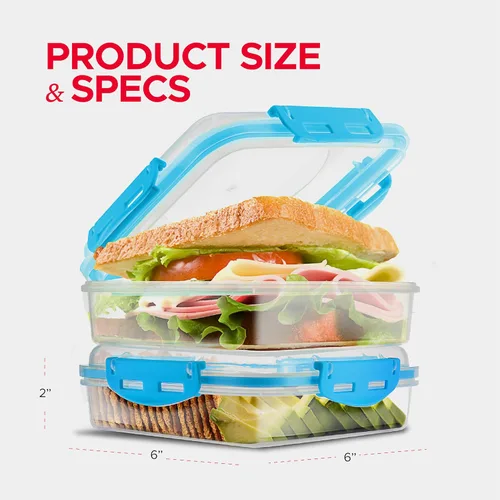 Miniatura 7 de Tafura Recipientes y cajas para sándwiches de alta calidad, sin BPA, para loncheras, duradero y reutilizable, soporte para sándwiches para mayor
