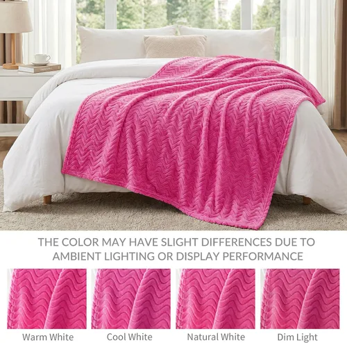 Miniatura 5 de Exclusivo Mezcla Manta para sofá, acogedora manta ligera de vellón con textura ondulada decorativa, adecuada para invierno, rosa intenso, 50 x 70