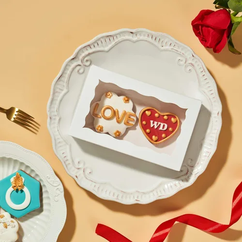 Miniatura 6 de RomanticBaking Paquete de 50 cajas de galletas blancas de 7 x 4 3/8 x 1 1/2 pulgadas, cajas de panadería resistentes con ventana, cajas de macarrón
