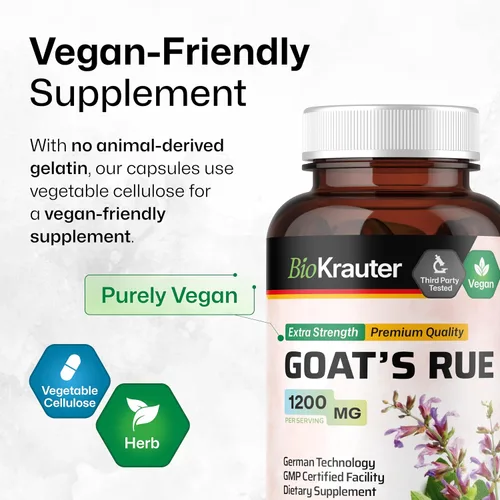 Miniatura 6 de BIO KRAUTER® Goats Rue for Breastfeeding - Suplemento de lactancia vegano puro - Goat's Rue 100 cápsulas 1200 mg por porción - Suplementos naturales