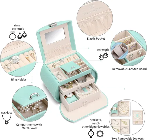 Miniatura 8 de Caja de joyería Vlando para niñas, estilo princesa, diseño de media luna (color verde)
