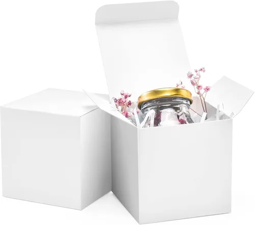 ValBox Cajas de regalo blancas de 3 x 3 x 3 pulgadas, 50 unidades, cajas de papel reciclado con tapas para regalos, manualidades, cajas de cupcakes,