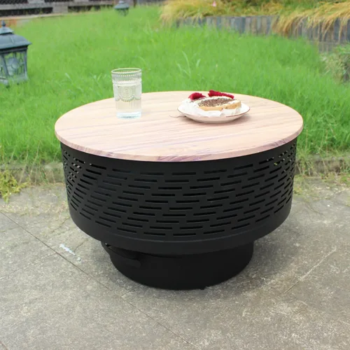 OutVue Fogatas de leña de 26 pulgadas con parrilla y tapa, mesa de fogata para exteriores con cubierta impermeable y atizador de fuego, fogata al