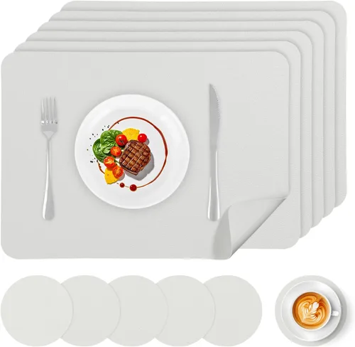 Juego de 6 manteles individuales de vinilo, impermeables, de piel sintética, resistentes al calor, manteles individuales para mesa de comedor y