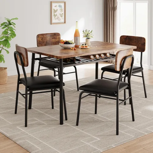 Miniatura 9 de GarveeHome Mesa de comedor para 2 personas con estante de almacenamiento, mesa de cocina pequeña para 2 con marco de metal, mesa cuadrada con sillas