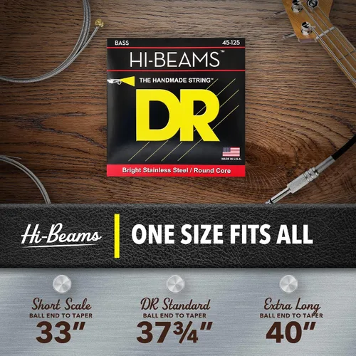 Miniatura 7 de DR Strings HI-BEAMS – Cuerdas de bajo de acero inoxidable de 5 cuerdas, 45-125, núcleo redondo (MR5-45)