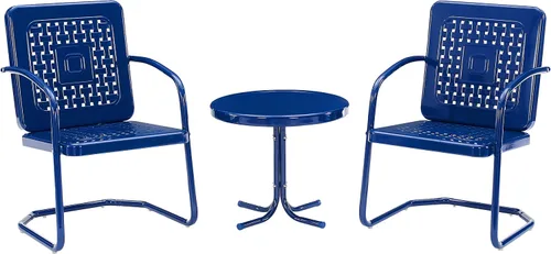 Miniatura 2 de Crosley Furniture Bates - Juego de 3 sillas y mesa auxiliar para exteriores de metal retro, juego de conversación para patio, color azul marino