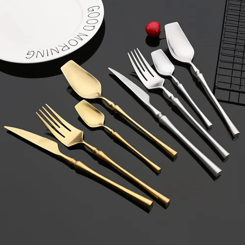 Miniatura 7 de JASHII Juego de cubiertos mate de 8 piezas de acero inoxidable 304 con acabado satinado con mango de cintura pequeño, juego de cubiertos de servicio