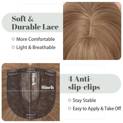 Miniatura 3 de MY-LADY Toppers para mujer con cabello fino de 14 pulgadas, 6 x 6 pulgadas, con base de encaje y flequillo lateral con clip en extensiones
