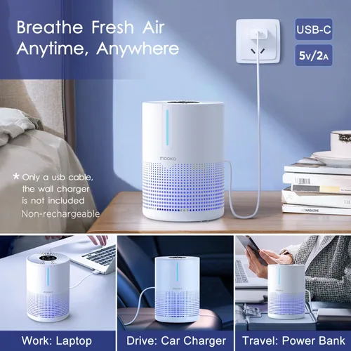 Miniatura 5 de MOOKA Purificadores de aire M01 para dormitorio y hogar, 430 pies cuadrados con 2 filtros adicionales, filtro HEPA H13, pequeño purificador de aire