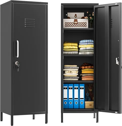 Miniatura 9 de Armario de metal negro, armarios de almacenamiento de oficina en casa de 35.4 pulgadas de alto, armario de almacenamiento vertical de acero