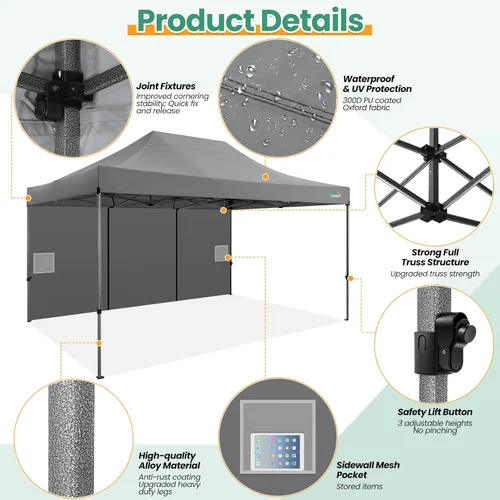 Miniatura 289 de COBIZI Tienda de campaña desplegable de 6.6 x 6.6 pies, toldo resistente, fácil de instalar, impermeable, para exteriores, fiestas, playa, jardín