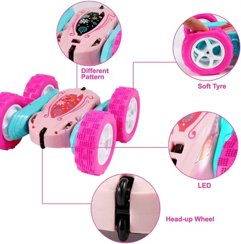 Miniatura 2 de FREE TO FLY Coches de Acrobacia RC: Auto de Carrera de Carrera de 4 Ruedas con Rotación de 360° y Doble Cara para Exterior e Interior para Niñas