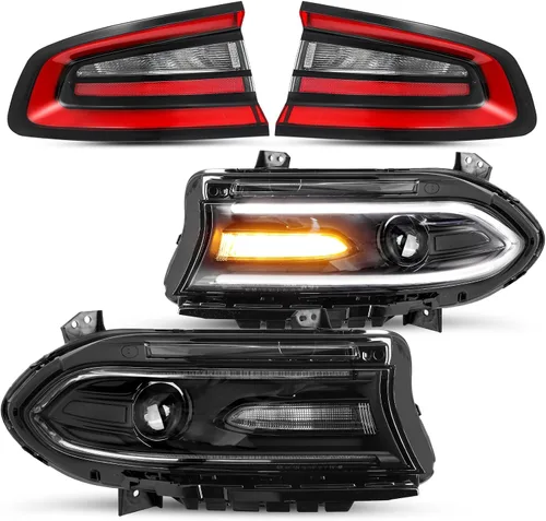 Miniatura 10 de JSBOYAT Conjunto de faros delanteros tipo halógeno compatible con Dodge Charger 2015-2021 Faro proyector con bombillas LED DRL incluidas Lado