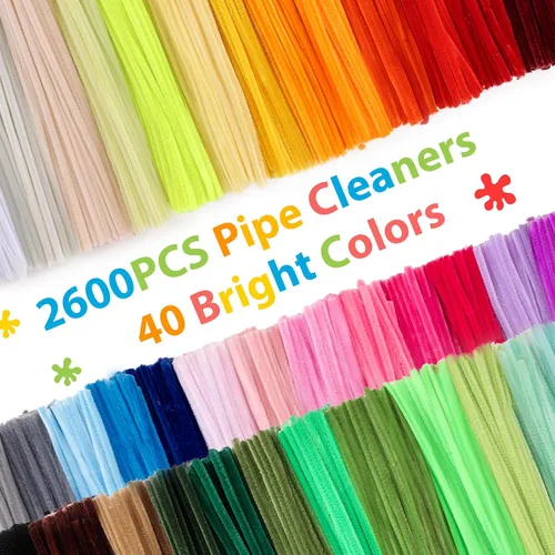 Miniatura 2 de Caydo 2600 piezas de limpiapipas a granel para flores, 40 colores surtidos, tallos de chenilla para proyectos creativos de arte y manualidades