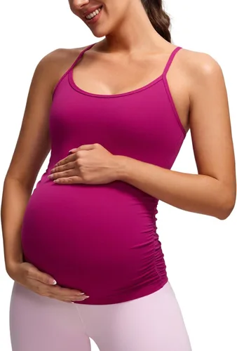 CRZ YOGA Butterluxe - Camiseta sin mangas de maternidad con espalda en Y para mujer, fruncida, básica, sin mangas, atlética, para yoga