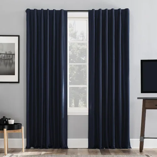 Miniatura 22 de Sun Zero Greyson - Valance de cortina con pestaña trasera de seda de dupioni de imitación con borlas de cuentas y aislamiento térmico total opaco