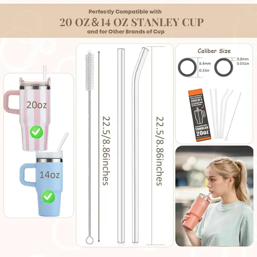 Miniatura 2 de Paquete de 4 popotes transparentes de repuesto para vaso Stanley de 20 onzas y 14 onzas, pajitas de plástico reutilizables de 8.85 pulgadas