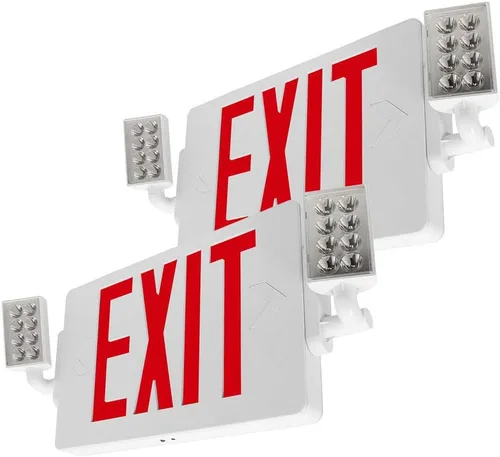 Miniatura 10 de LFI Lights Thin COMBO UL 924 Listed, LED rojo, señal de salida con luces de emergencia, blanco, 120-277 VCA cableada con batería de respaldo, doble