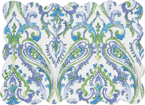Miniatura 4 de C&F Home Juliet - Juego de 6 manteles individuales rectangulares acolchados reversibles con patrón de cachemira azul, verde y blanco