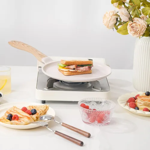 Miniatura 7 de JEETEE Sartén para crepas antiadherente, 11 pulgadas Comales para tortillas plancha para estufa, revestimiento de granito, sartén plana para Beige