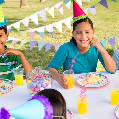 Miniatura 5 de 96 piezas de platos, servilletas y tenedores desechables para fiesta de cumpleaños con tema de caballo cornudo, juego de vajilla para decoración