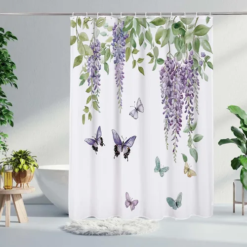 Miniatura 4 de Cortina de ducha, tela impermeable para baño, cortinas decorativas para baño, hotel (cortina, hoja verde)