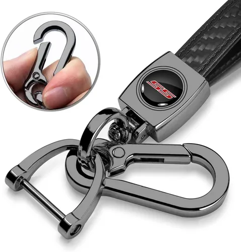 Miniatura 2 de iPick Image Para Chevrolet Camaro SS Real Negro Fibra de Carbono Correa Gancho Llavero Llavero, Con licencia