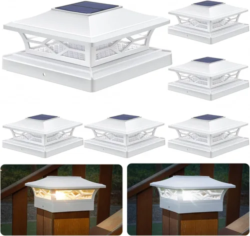 APONUO - Luces solares para punta de poste, paquete de 6, 2 modos, luces solares para postes de valla, IP65 impermeables, encendido/apagado