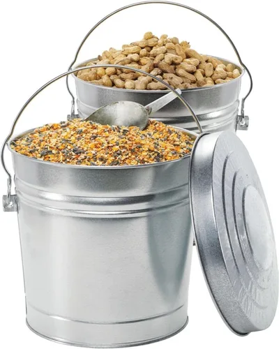 Miniatura 3 de Behrens Lata de almacenamiento o cubo de basura de acero galvanizado de 6 galones con tapa con cierre y asa (2 latas, sin agarre)