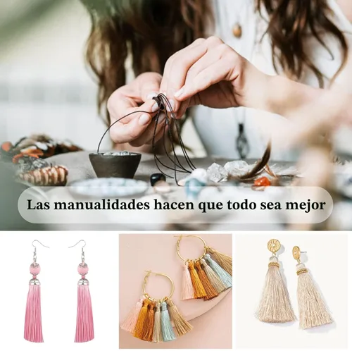 Miniatura 5 de 100 piezas de mini borlas negras de 13 cm/5 pulgadas con bucles para marcapáginas, fabricación de joyas, proyectos de bricolaje