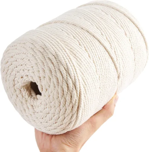 Cuerda de macramé 5 mm x 328 yardas, cuerda de macramé de algodón natural - 4 hilos de cuerda de algodón trenzada para colgar en la pared, ganchos