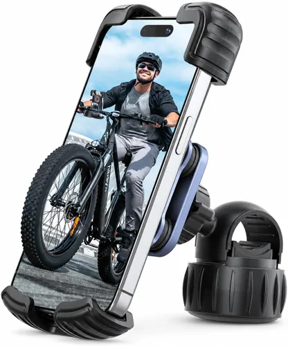 Hiboy Soporte de teléfono para motocicleta, amortiguador de vibraciones mejorado, soporte giratorio de 360°, clip de teléfono para manillar de