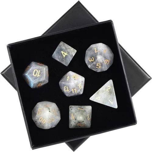 Miniatura 16 de mookaitedecor Juego de 7 dados poliédricos de cristal de ágata india, dados pulidos de piedras pulidas para juegos de mesa RPG MTG decoración