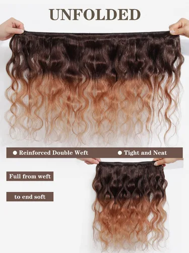 Miniatura 3 de Cabello Brasileño Ondulado Degradado de 2 Tonos 3 Paquetes Cabello Humano Virgen Remy Brasileño Paquetes de Tejido de Cabello Ondulado 100% Sin