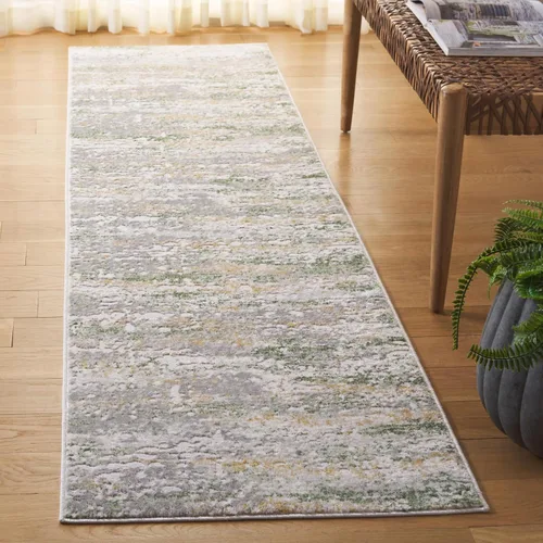 SAFAVIEH Palma Collection - Alfombra de pasillo, 2 x 7 pies, gris y verde, no desprende pelusa y de fácil cuidado, ideal para zonas de alto tráfico