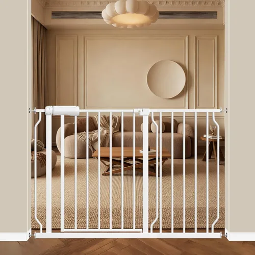 Miniatura 25 de ALLAIBB - Puerta de seguridad extra ancha con montaje a presión para niños, con pasillo para niños pequeños, niños, mascotas y perros, tensión Blanco