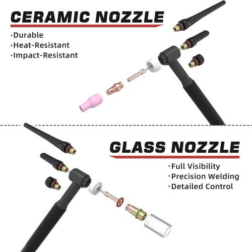 Miniatura 4 de TOOLIOM Kit de 49 piezas de accesorios para antorcha de soldadura TIG, lente de gas gruesa, copa de vidrio, copa de cerámica, kit de tapa trasera