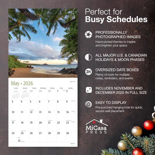 Miniatura 2 de MICASA PRESS Wild & Beautiful Beaches - Calendario de pared 2026 de 12 meses 12 x 24 pulgadas abierto Papel grueso y resistente Regalar